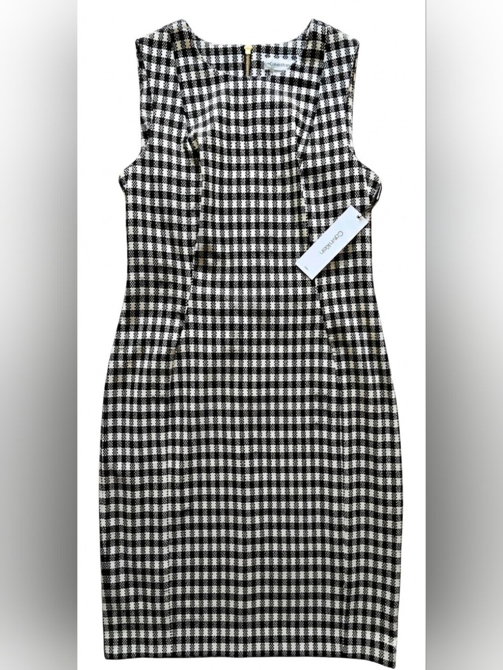 Calvin Klein Black White Houndstooth Sheath Dress Size 10 NWT